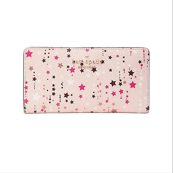 KATE SPADE Star Staci Large Slim Bifold Shimmery Pink Wallet - Picture 1 of 16